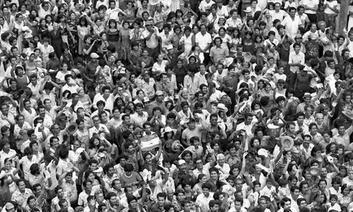 Aerial view of mass rally, Managua, 1979