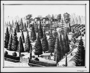 Drawing depicting Judge O. W. Childs's residence on Main Street between Eleventh Street and Twelfth Street in Los Angeles, ca.1900