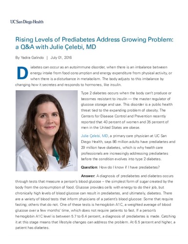 Rising Levels of Prediabetes Address Growing Problem: a Q&A with Julie Çelebi, MD