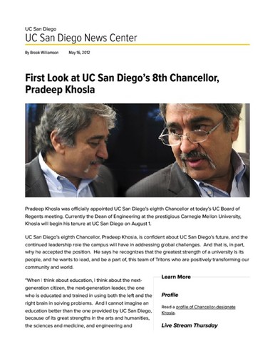 First Look at UC San Diego’s 8th Chancellor, Pradeep Khosla
