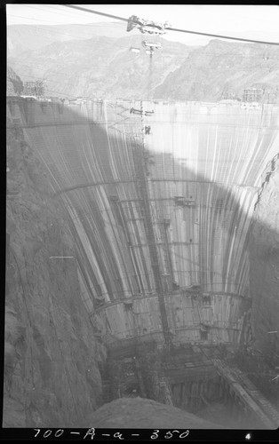 Downstream view of Boulder Dam, showing power house under construction