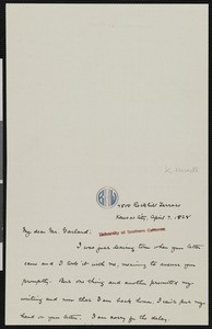 Katharine Wright Haskell, letter, 1928-04-07, to Hamlin Garland