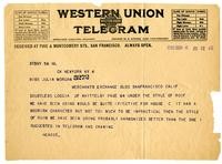 Telegram from William Randolph Hearst to Julia Morgan, March 6, 1920