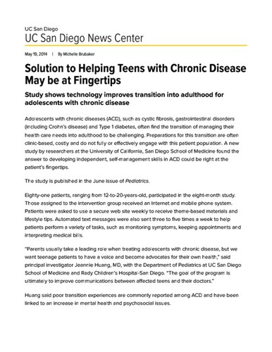 Solution to Helping Teens with Chronic Disease May be at Fingertips