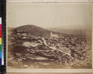 View of town and memorial church, Ambatonakanga, Madagascar ca.1870