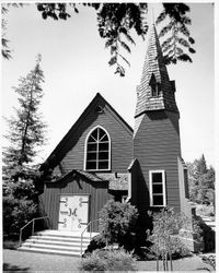 Front exterior view of the Church Built from One Tree, Santa Rosa, California, 1970