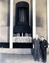 Lee de Forest in front of "Radiotron" monument