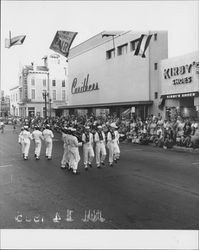 United States Navy drill team in the Sonoma-Marin Fourth Distric Fair Parade, Petaluma, California, 1955