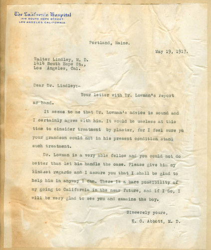 Letter from E. G. Abbott to Walter Lindley