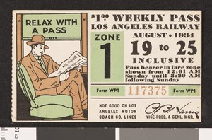 Los Angeles Railway weekly pass, 1934-08-19