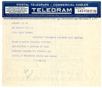 Telegram from William Randolph Hearst to Julia Morgan, February 27, 1920