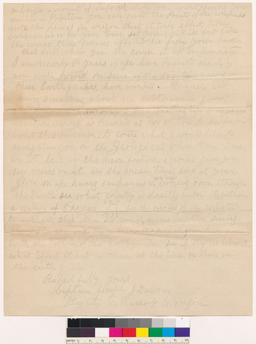 Letter to E.S. Larsen Jr. from Capt. Joseph Dawson: April 4, 1907