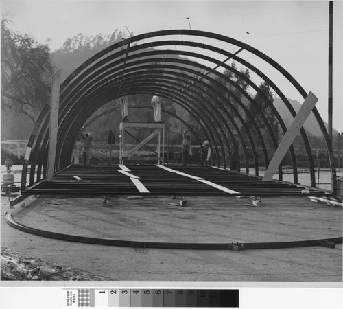 View of construction of a Quonset hut at Rodger Young Village