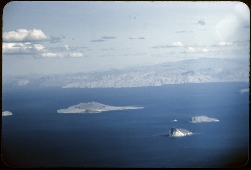 Aerial view of islands of the Gulf of California, looking south from sierra of Puertecitos