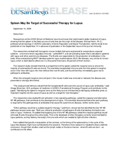 Spleen May Be Target of Successful Therapy for Lupus