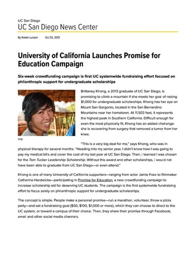 University of California Launches Promise for Education Campaign