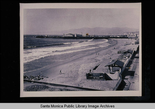 Tide studies looking north to the Santa Monica Pier from the Pico-Kenter storm drain with tide 4.2 feet on October 27, 1938 at 1:02 PM