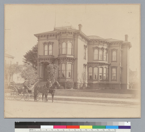 J. A. Folger house, 1308 Jackson Street, with horse and carriage, Oakland. [photographic print]