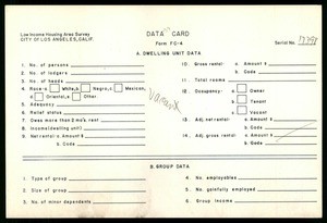 WPA Low income housing area survey data card 137, serial 17398, vacant