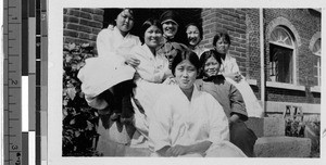 Group portrait of Sr. Gabriella Mulherin, MM, and six Korean girls, Yeng You, Korea, ca. 1927