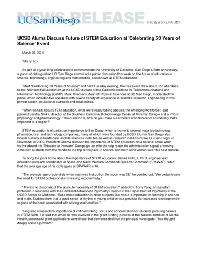 UCSD Alums Discuss Future of STEM Education at 'Celebrating 50 Years of Science' Event