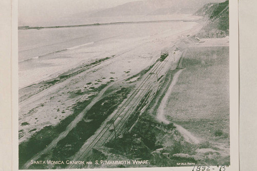 Southern Pacific Railroad train traveling south from the Long Wharf and Santa Monica Canyon