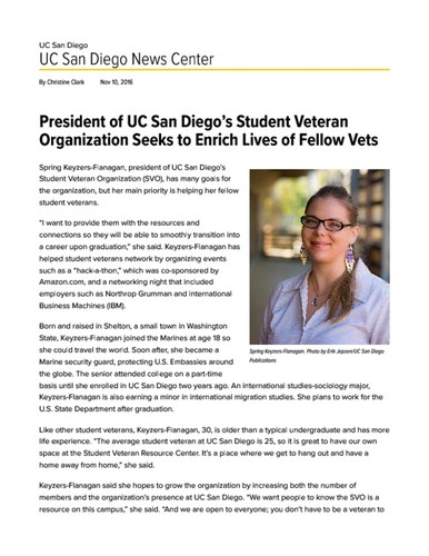 President of UC San Diego’s Student Veteran Organization Seeks to Enrich Lives of Fellow Vets