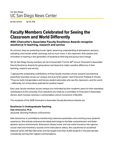 Faculty Members Celebrated for Seeing the Classroom and World Differently