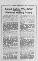 Noted author wins BPW national writing award