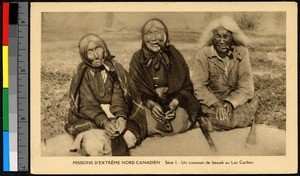 Three elderly women sitting and smoking pipes, Canada, ca.1920-1940