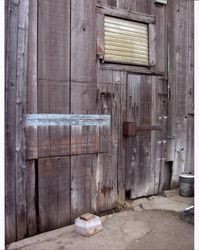 Exterior of livery stable that stood at the corner of D and First Streets, Petaluma, California, Sept. 25, 2001