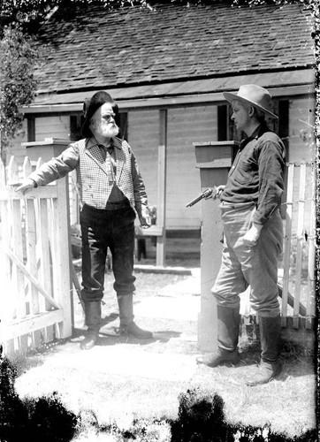 Matt Snyder and Harold Entwistle in the California Motion Picture Corporation production of Salomy Jane, Lagunitas, 1914 [photograph]