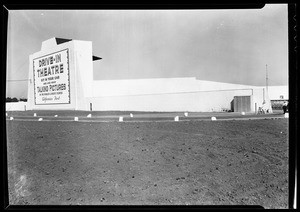 Exterior view of the Pico drive-in theatre, California's first, 1938