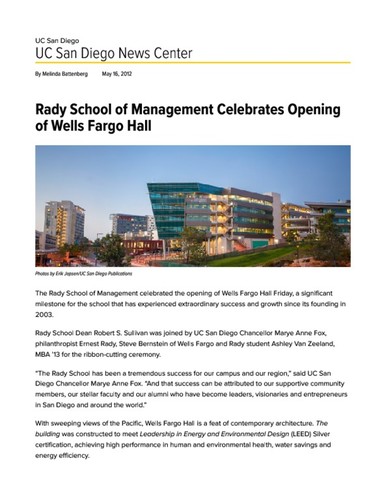 Rady School of Management Celebrates Opening of Wells Fargo Hall