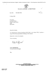 [Letter from PRG Redshaw to P Carlisle regarding excel spreadsheet relatin gto the seizure]