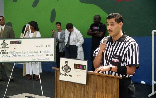 Challengers Boys and Girls Club receiving a donation from Foot Locker, Los Angeles, 1996