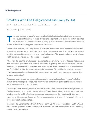 Smokers Who Use E-Cigarettes Less Likely to Quit