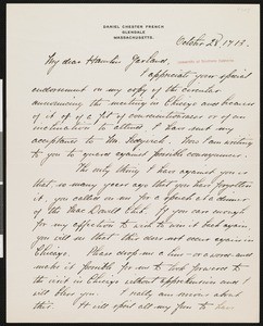Daniel Chester French, letter, 1913-10-28, to Hamlin Garland