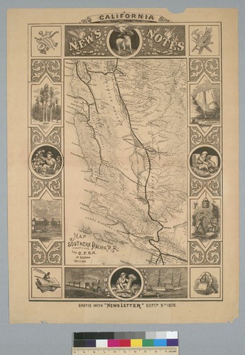 [California News Notes: map, Southern Pacific R.R. connecting with the C.P.R.R at Goshen, Sept. 5, 1876]