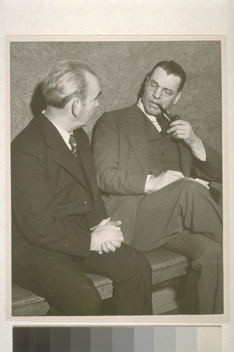[Tom Mooney, left, and H.R. Hill, reporter for [Oakland?] Post Enquirer. San Francisco Jail. May 19, 1933.]