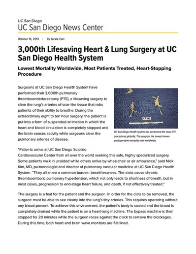 3,000th Lifesaving Heart & Lung Surgery at UC San Diego Health System