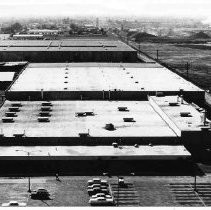 Aerial view of Libby McNeill & Libby can manufacturing plant and warehouse
