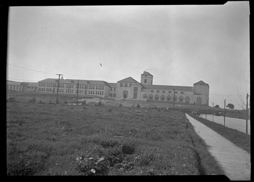 Exterior view of unidentified building (school?), California