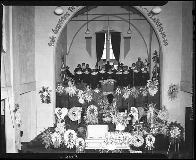 Aerial view of church interior at G.C. Coleman funeral service