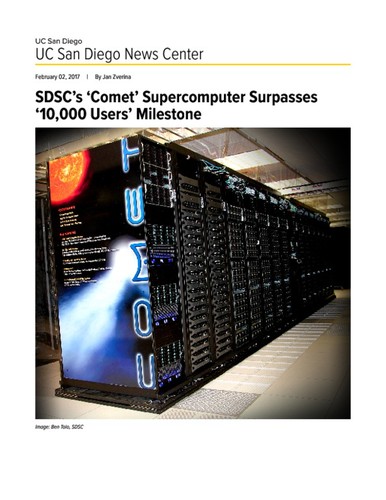 SDSC’s ‘Comet’ Supercomputer Surpasses ‘10,000 Users’ Milestone