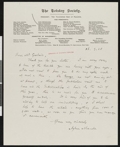 Aylmer Maude, letter, 1928-11-09, to Hamlin Garland