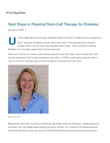 Next Steps in Potential Stem Cell Therapy for Diabetes