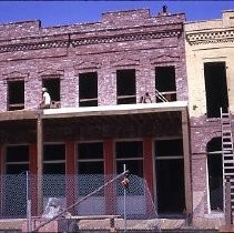 Old Sacramento. View of the Big 4 Building under construction on I Street between Front and 2nd Streets. It is part of the California State Railroad Museum complex
