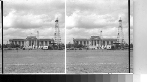 Oil derricks on capitol grounds, Oklahoma City. May 1948, Sampson