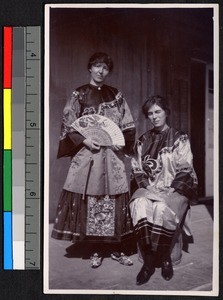 Abbie G. Sanderson and friend dressed in traditional Chinese wedding clothing, Guangdong, China, 1922